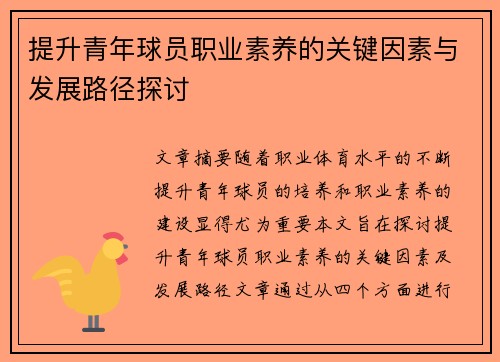 提升青年球员职业素养的关键因素与发展路径探讨