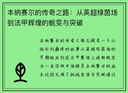 本纳赛尔的传奇之路：从英超绿茵场到法甲辉煌的蜕变与突破