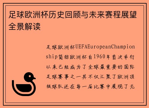 足球欧洲杯历史回顾与未来赛程展望全景解读